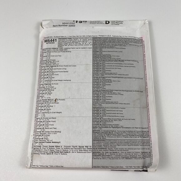 McCall's Crafts M5441 Apron Kitchen Essentials Sewing Pattern Organizer UNCUT FF - Picture 6 of 11